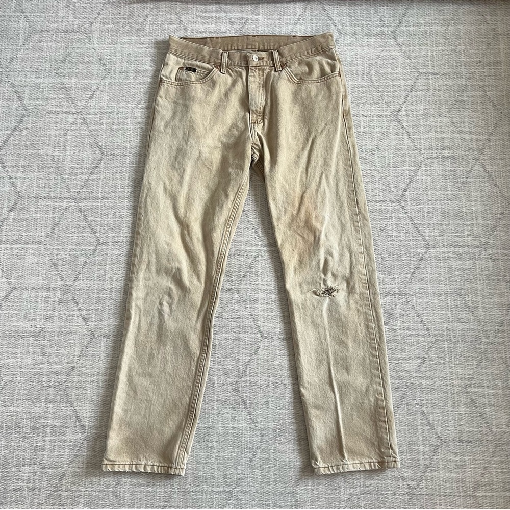Vintage 2000s Y2K LEE Men’s Light Brown Distressed Straight Leg Denim Jeans